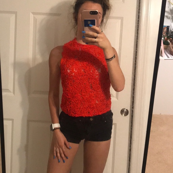 zara red lace halter top - Picture 1 of 5